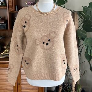 Dreamers by Debut Cozy Bear Motif Camel Crewneck Sweater L